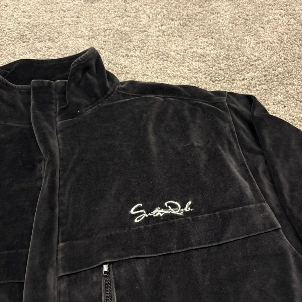 Vintage South Pole Velour Track Jacket Mens XL Black Y2K Full Zip Hip Hop Baggy